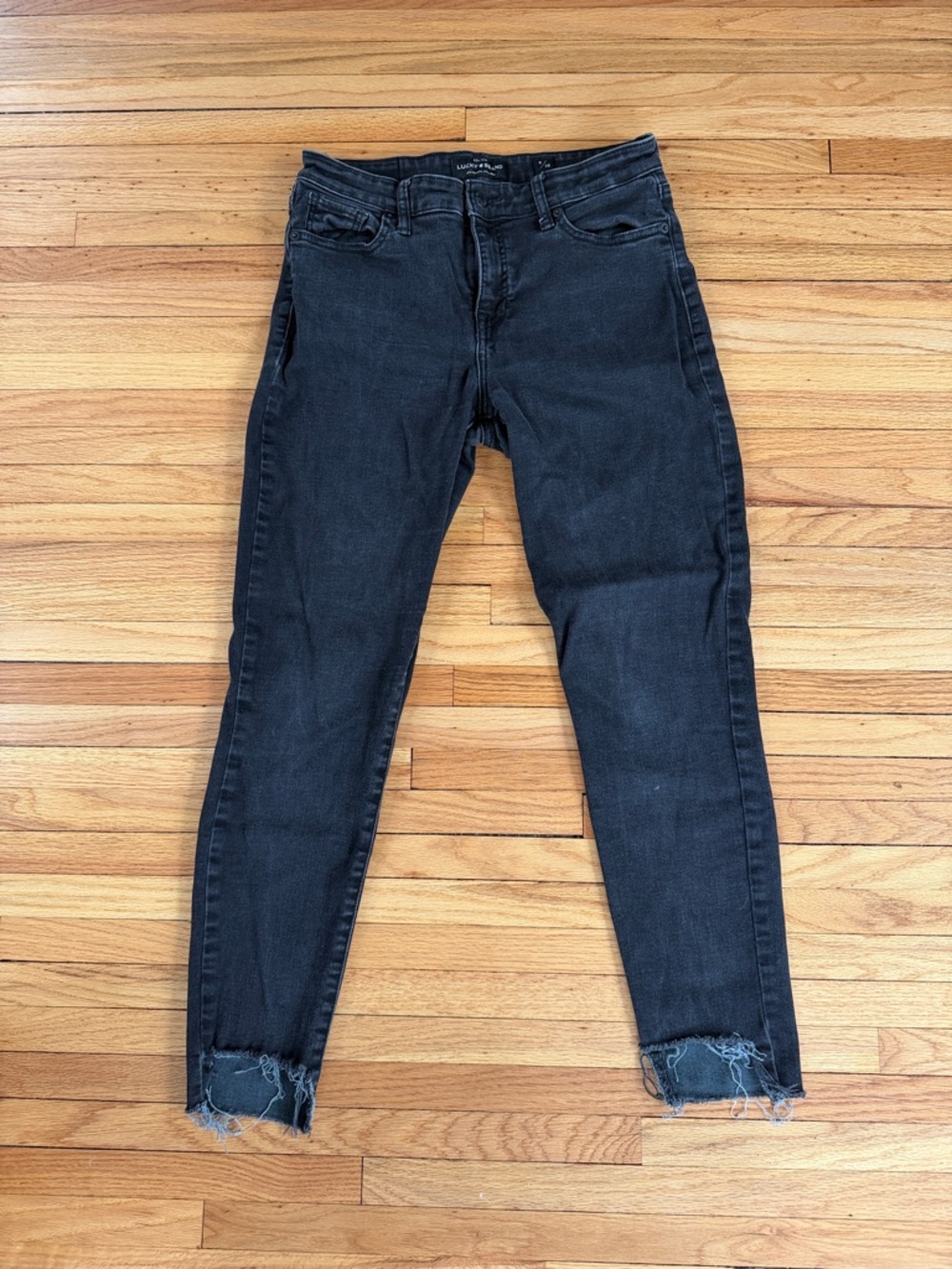 Lucky Brand Black Skinny Jeans with Frayed Ankles